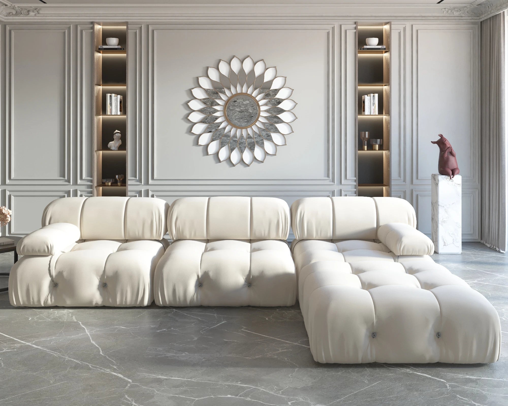 Sdorens Sectional Sofa Living Room Sofas L-Shaped Velvet Couch with Reversible Ottoman Convertible Modern Design Couch Sofa