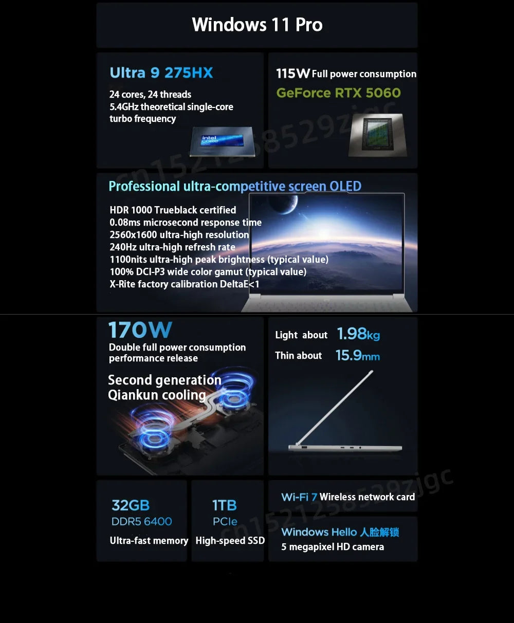 Lenovo Legion Y9000X Laptop Gaming Laptop Intel Core Ultra 9 275HX 16-inch 32GB/1T SSD RTX5060/5070 240Hz Notebook PC