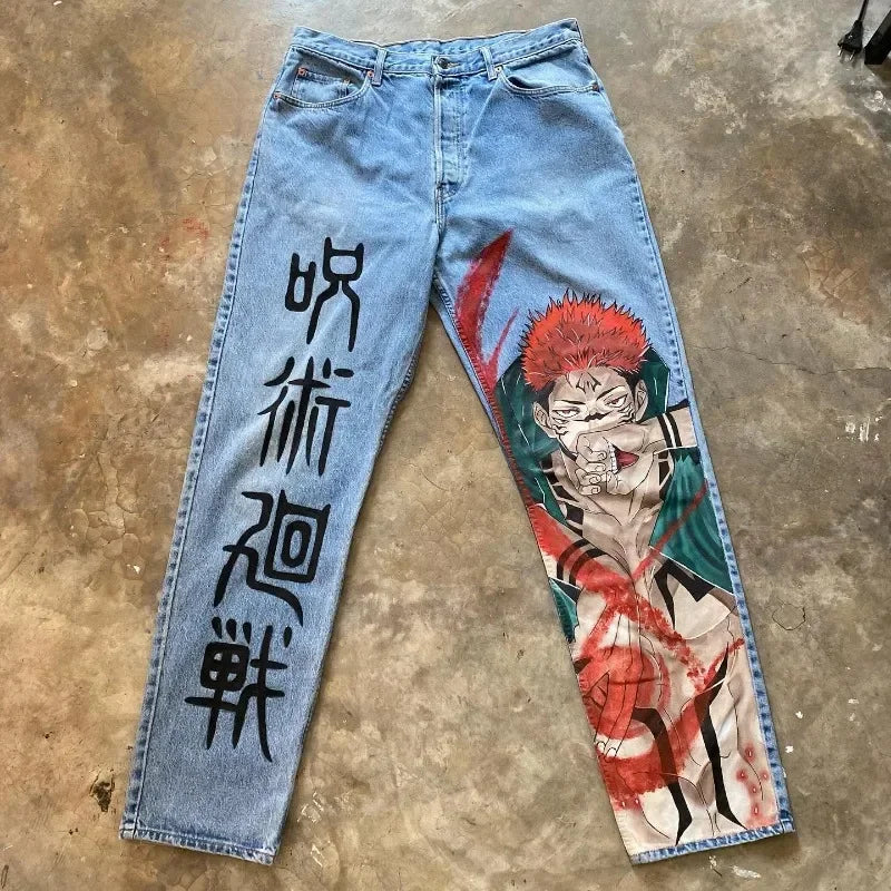 Hip Hop Y2K baggy jeans Anime  print pattern Vintage Streetwear fashion Harajuku men women high waisted Casual wide leg jeans