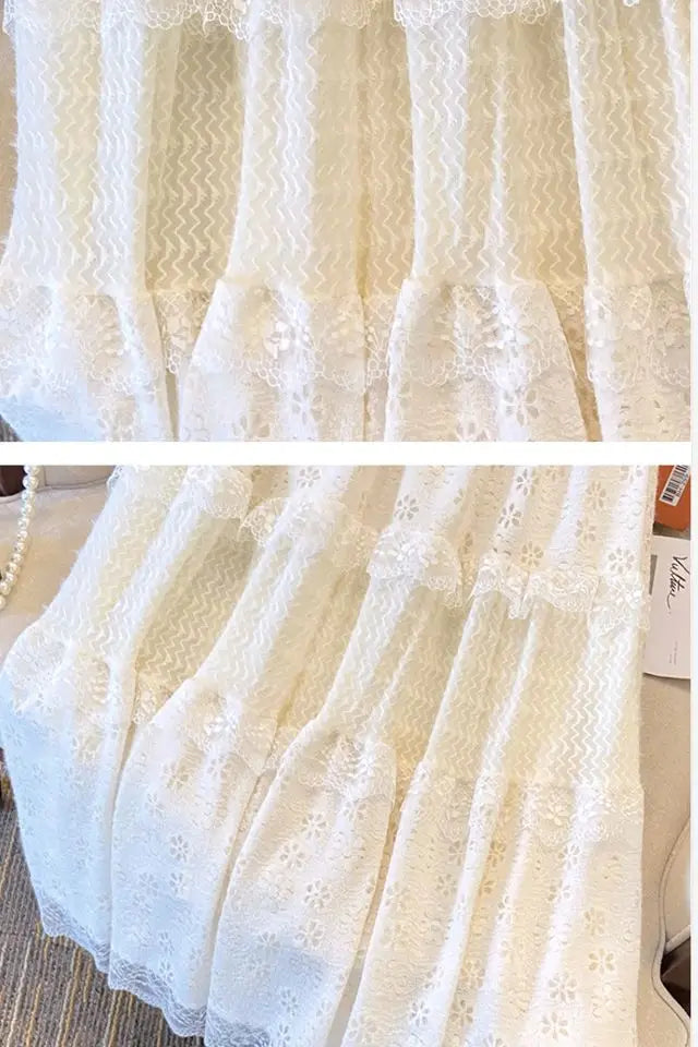 Lace Skirts Women French Style Ankle-length High Elastic Waist Hollow Out Patchwork New Loose Slim Korean  A-line Sweet Fit