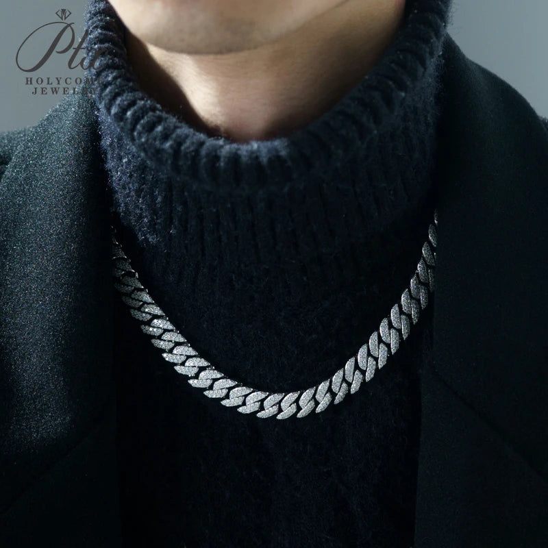 Full Diamond Cuban Necklace Moissanite 925 Silver Plated with 18K Gold Hip Hop Jewelry 18inch Prong Link Choker Chain for Men