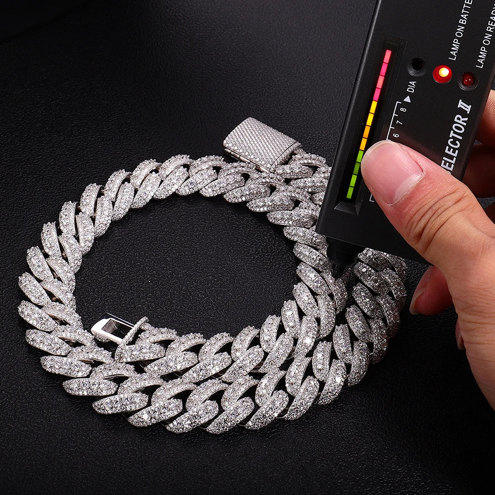 Provence Moissanite Cuban Chain Necklace for Men 18mm Hip Hop Link Chain for Man Miami Rapper Necklaces Rock Cuban Link Necklace