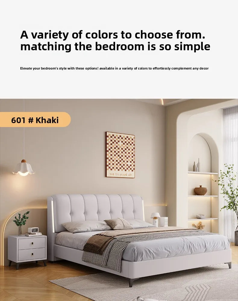 Cream white bed modern minimalist master bedroom bed frame light luxury comfortable bases e armações de cama interior furniture