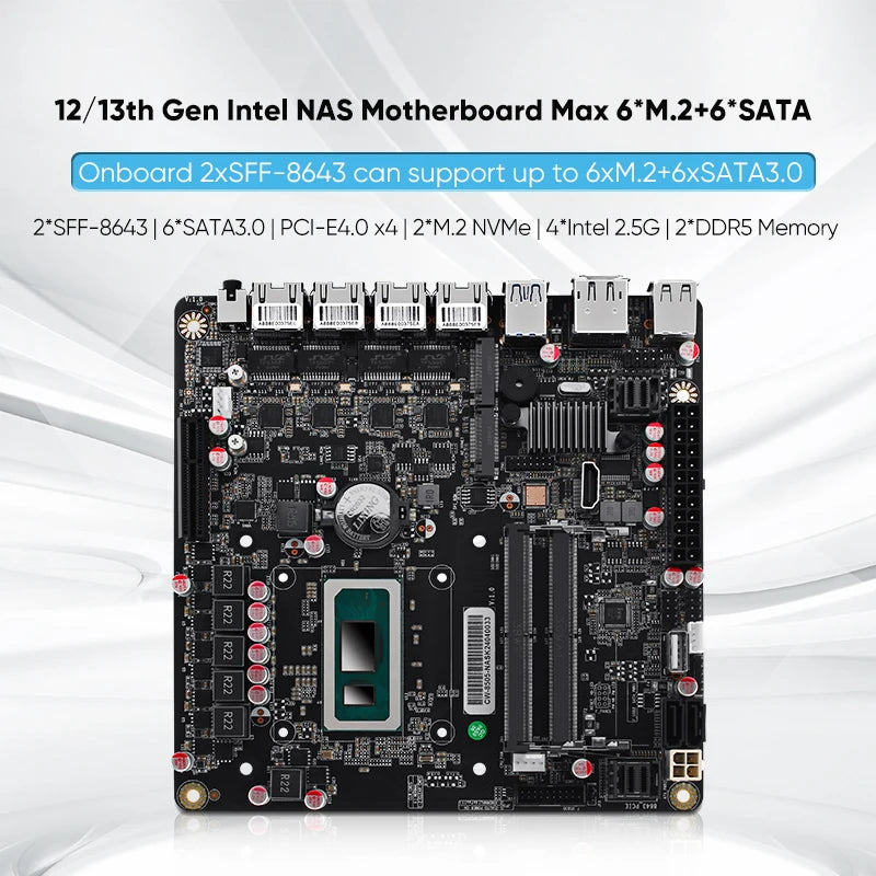 NAS Motherboard i5-12450H Pentium 8505 4*i226 Lan 6*SATA3.0 DDR5 Mini ITX Soft Router VPN Openwrt Micro Appliance DIY SFF-8643