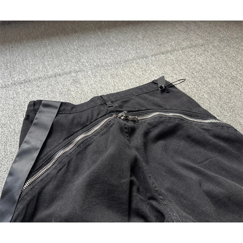 High Street RO Style Jeans Pants Men's Five Star Mang Ribbon Rotating Large Zipper Floor Pulling Horn Denim Streetwear Pants