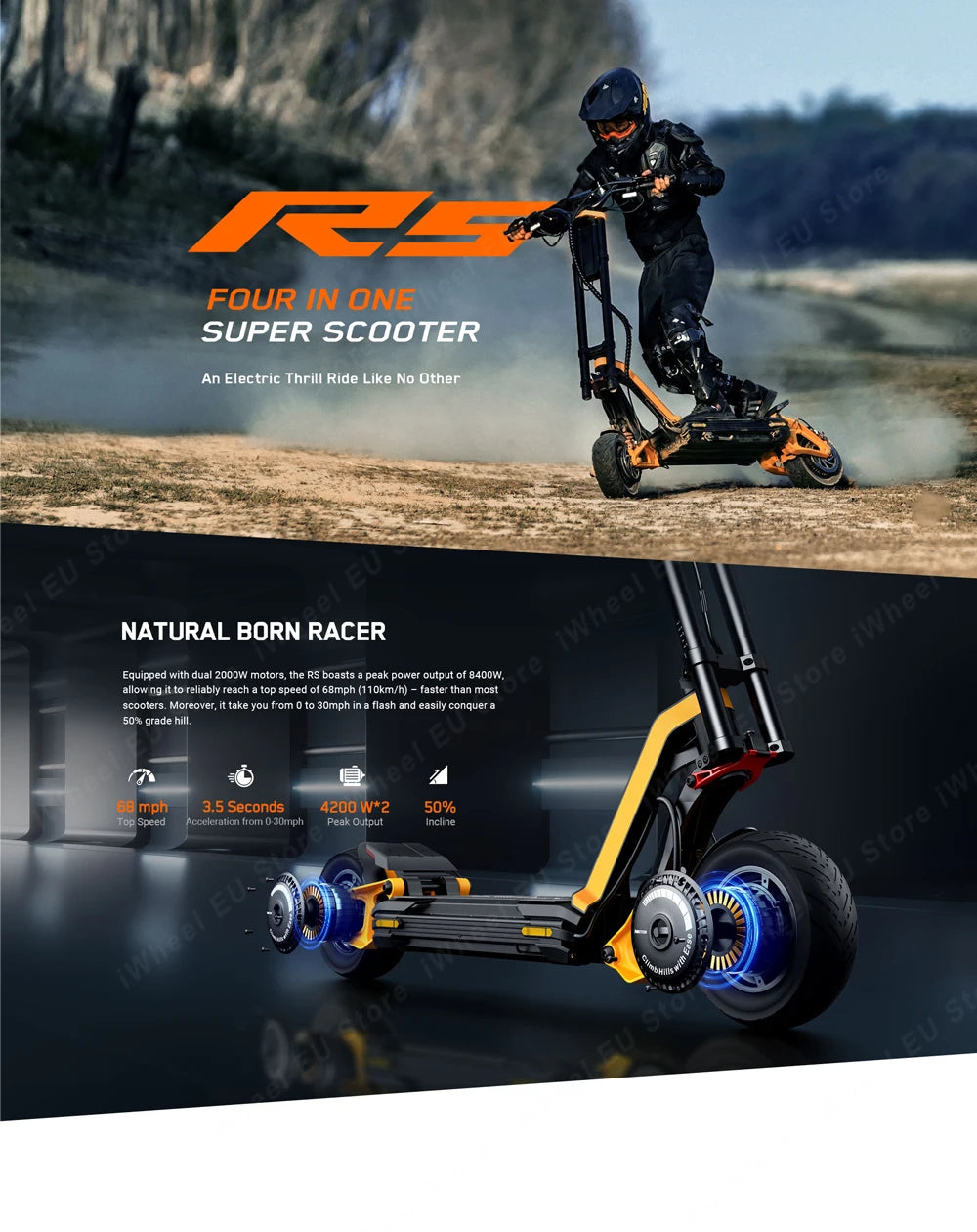 Original Inmotion RS 72V 40Ah 2*2000W Dual Motor Peak Power 2*4200W Top speed 100km/h 11inch Tire for Inmotion RS Scooter