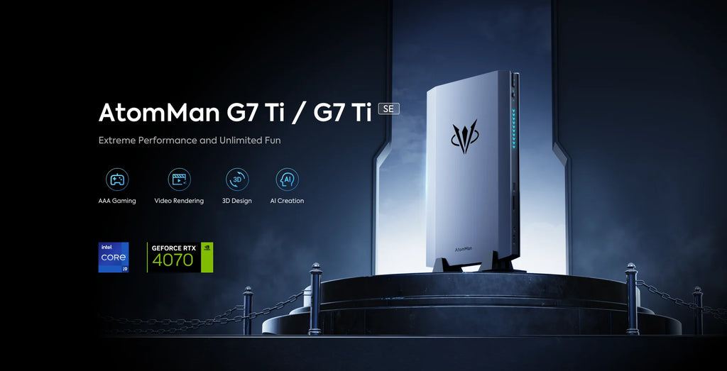 AtomMan Gaming Mini PC G7 Ti Intel i9 14900HX NVIDIA RTX 4070 8G GDDR6 2xDDR5 USB4 Windows 11 Desktop Computer Workstation WiFi7