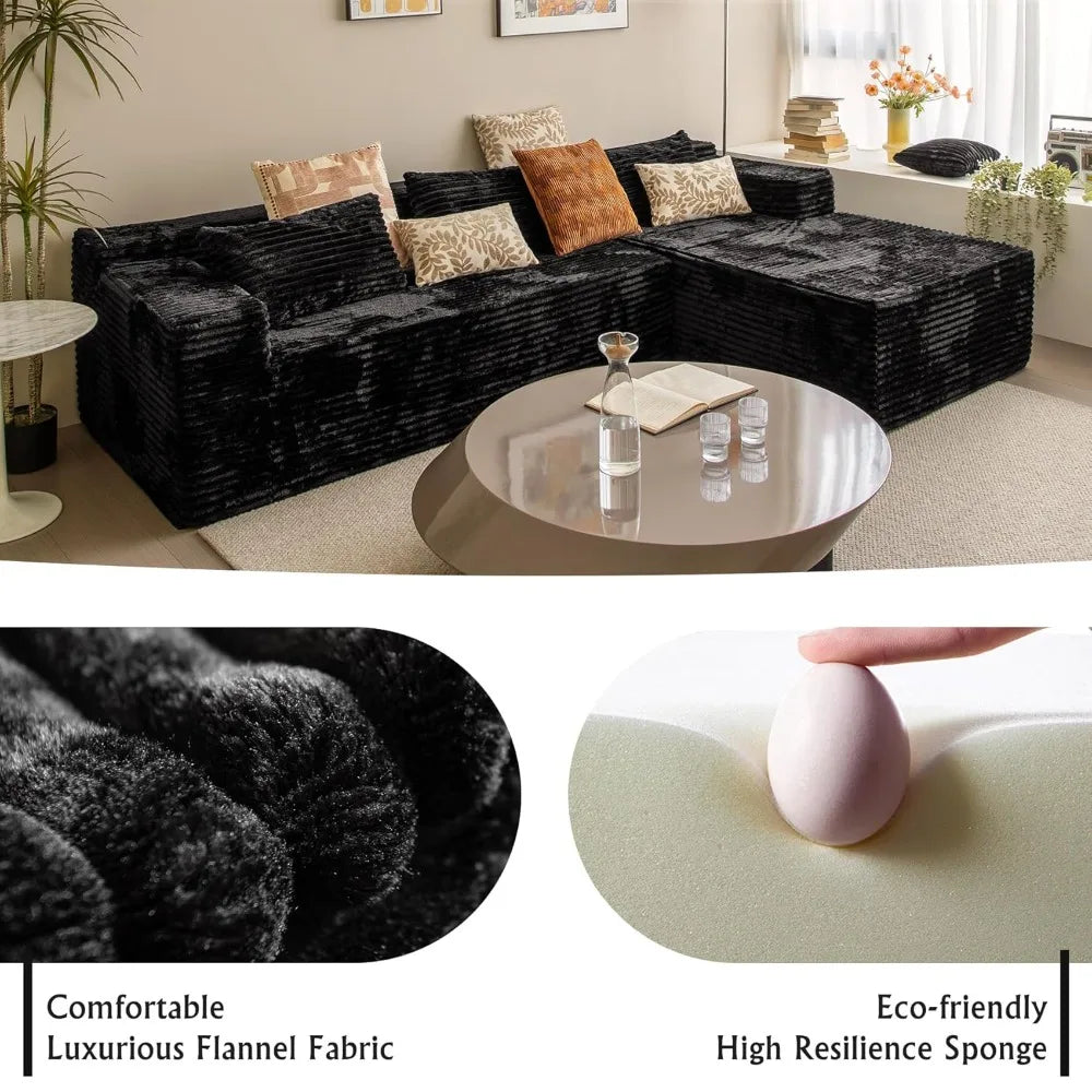 Sectional couches for Living Room Corduroy Couch, 104" Cloud Sectional Couch with L-Shape Chaise, Modern Modular, Customized