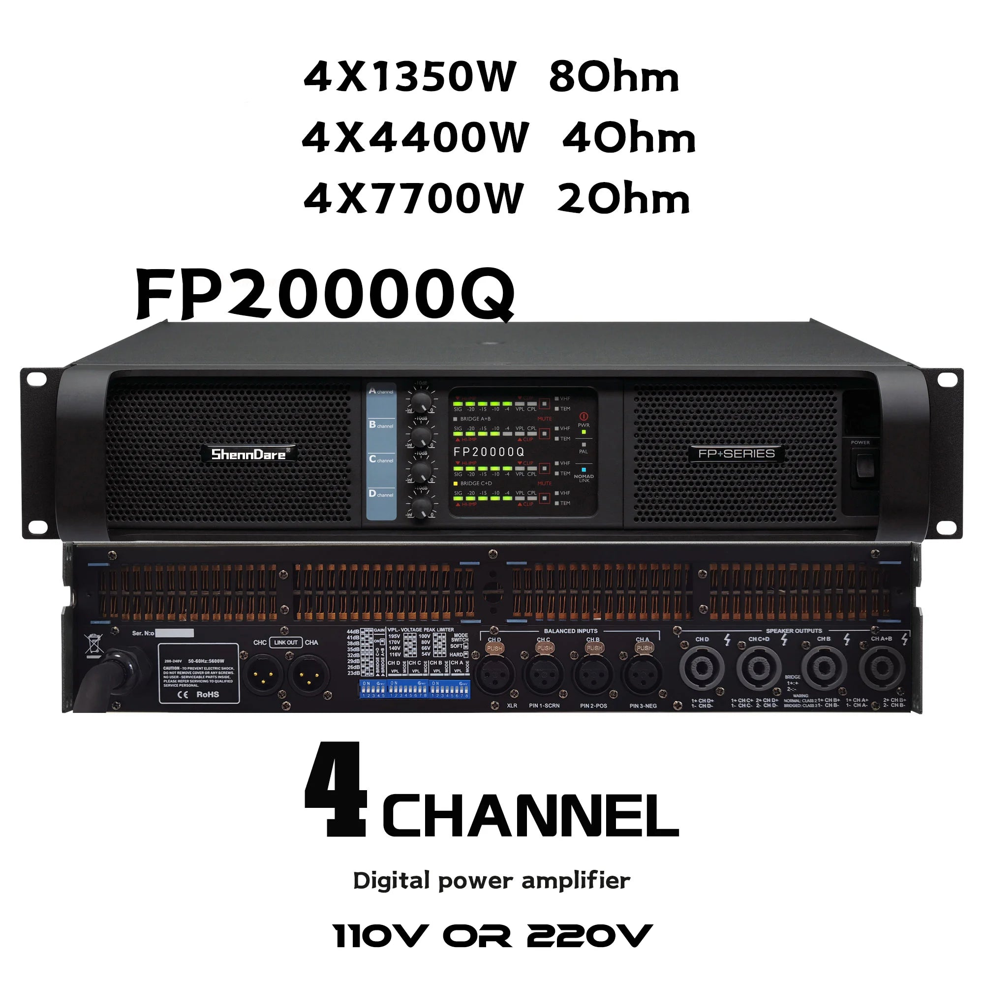Original brand LOGO FP10000Q Professional Digital Power Amplifier 1x1350W 8OHM High Power Subwoofer Amplifier Line Array Speaker