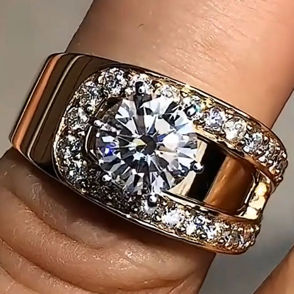 Custom Solid 18K Yellow Gold Women Men Wedding Party Anniversary Engagement Ring 1 2 3 4 5 Carat Round Moissanite Diamond Ring
