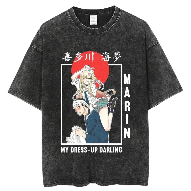 2025 My Dress Up Darling Harajuku T Shirt Men Hip Hop Vintage Washed Anime Oversized Streetwear 100% Cotton