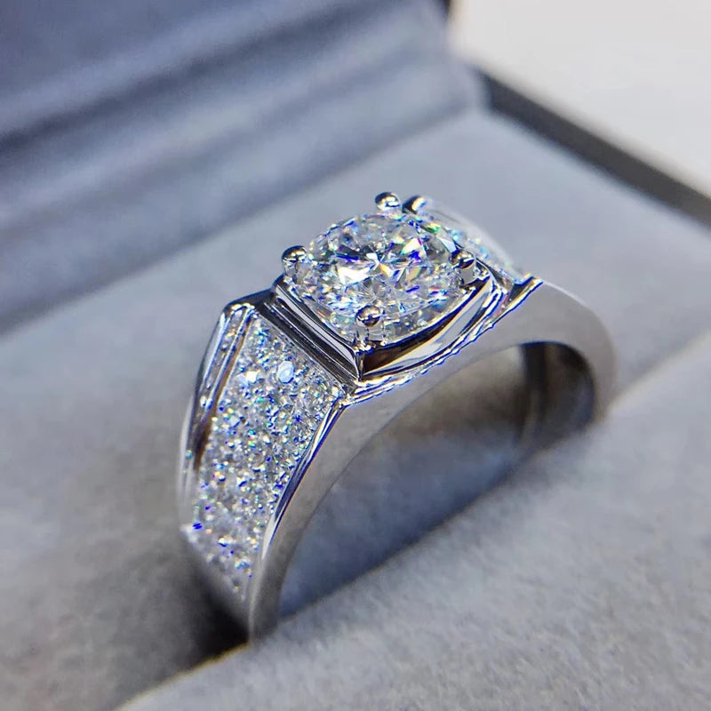 Custom Real 18K White Gold Ring Men Engagement Anniversary Party Wedding Ring Round Moissanite Diamond Luxury 1 2 3 4 5 Carat