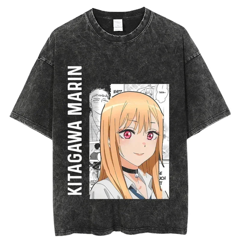 2025 My Dress Up Darling Harajuku T Shirt Men Hip Hop Vintage Washed Anime Oversized Streetwear 100% Cotton