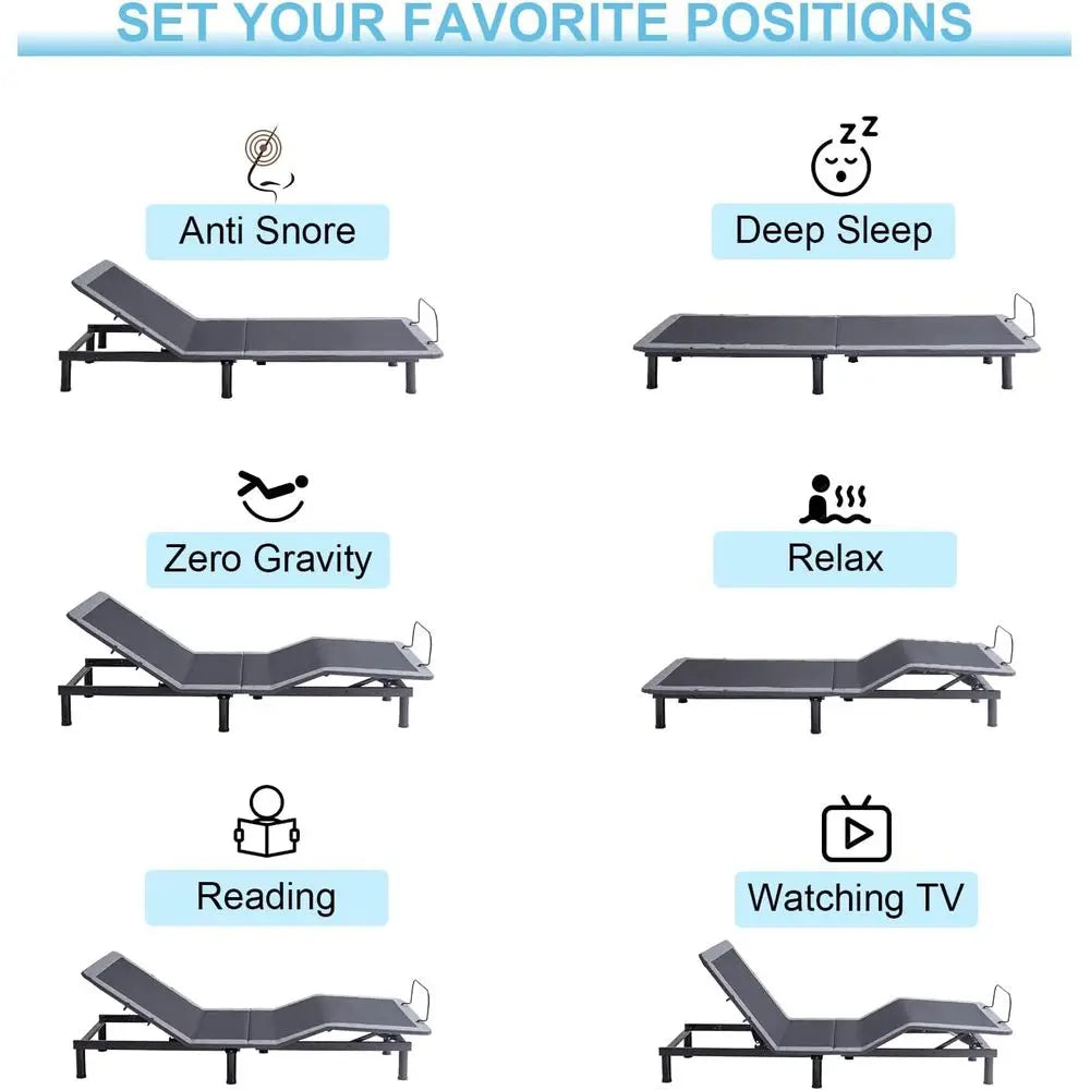 Ergonomic Split King Adjustable Bed Base with Massage, Wireless Remote, LED Light, USB Ports, Easy Assembly