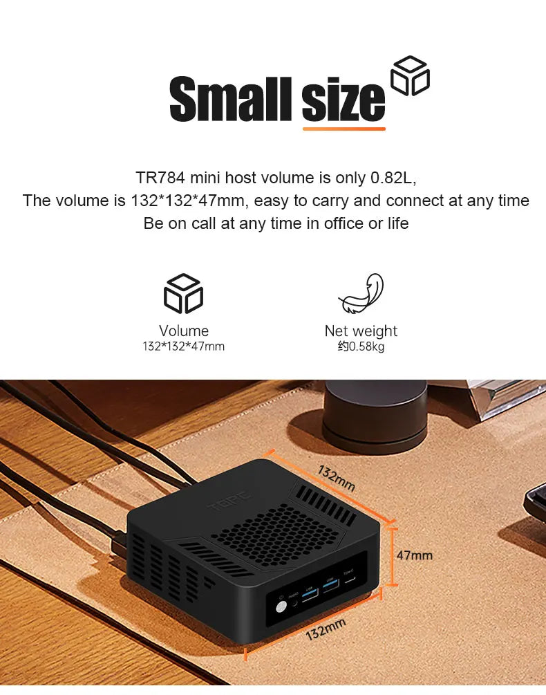Ryzen 7-8745HS Mini Desktop PC for Gaming and Office Work 8-Core 16-Thread 32GB DDR5 RAM 1TB PCIe4.0 M.2 SSD 4K HD