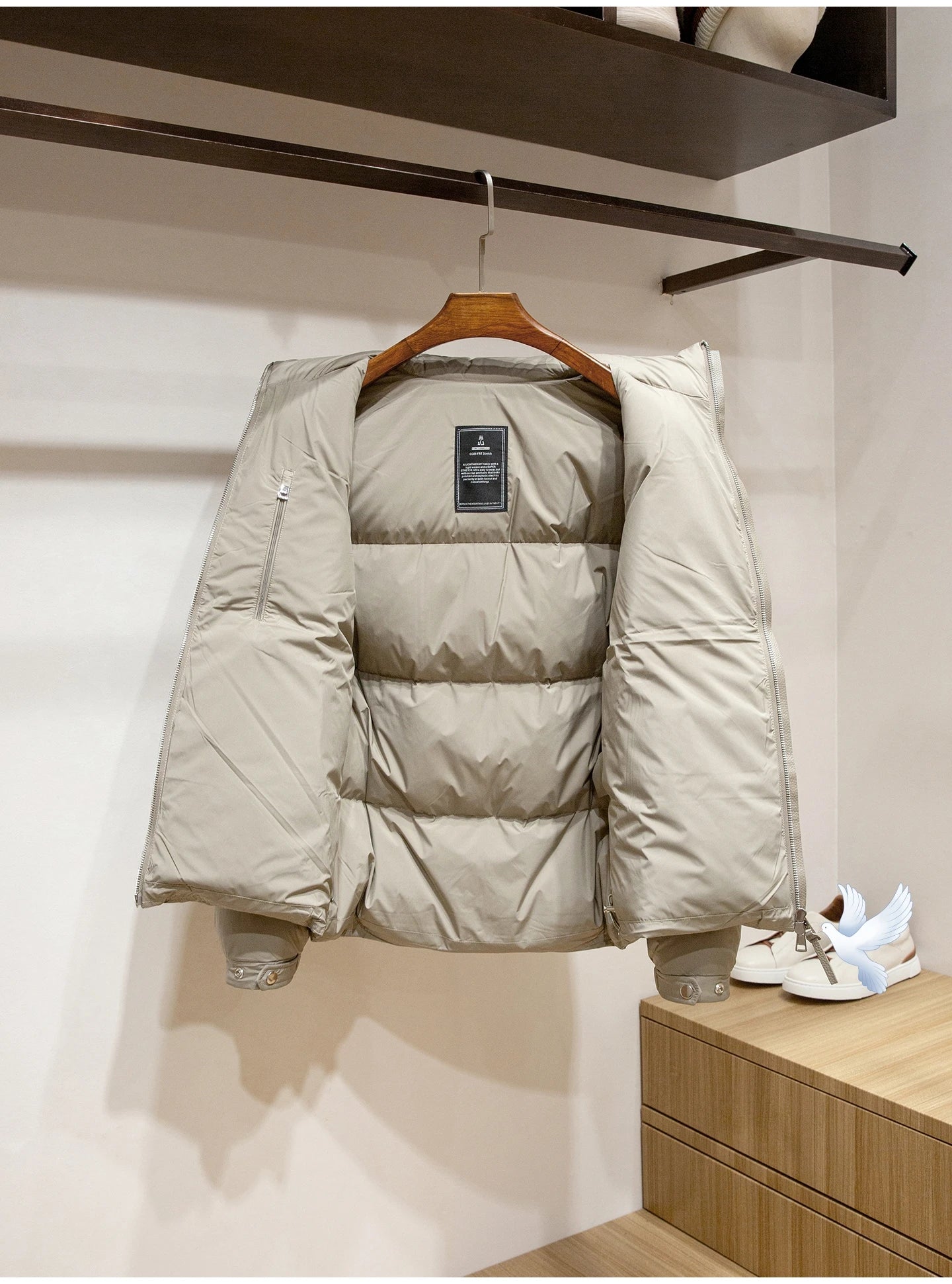 Men's High-Fluffy White Goose down Jacket Urban Outdoor Casual Hooded Stand-Up Collar Warm Filled Coat