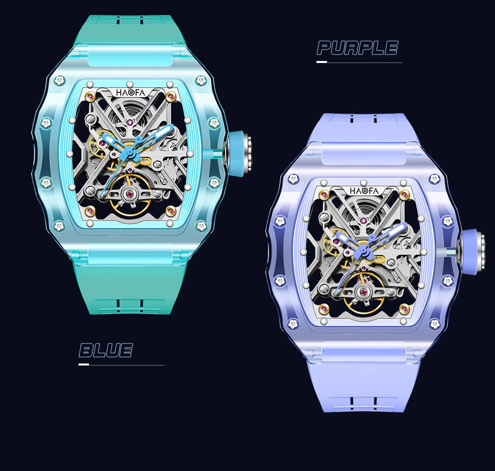 Haofa Crystal Case Automatic Man Watch 72H Power Model Skeleton Dial Self Wind Mechanical Movement Wristwatch Luxury 2203
