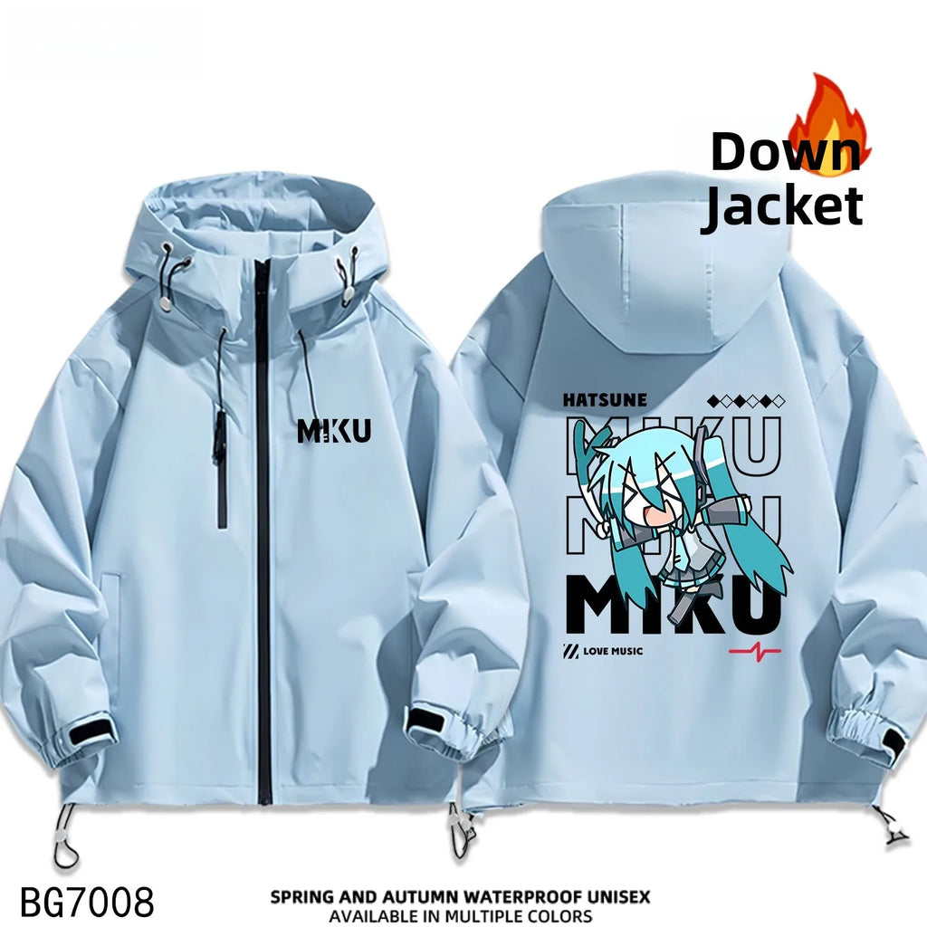 Future Miku Student Cosplay Hooded down Jaet Outdoor Casual Windproof Thiened Autumn Winter Polyester Fiber Zipper Closure