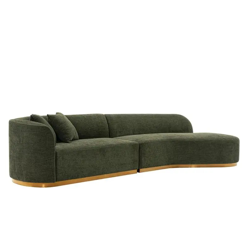 Contemporary Chenille Sofa Sectional with Cushions in Olive Green Color