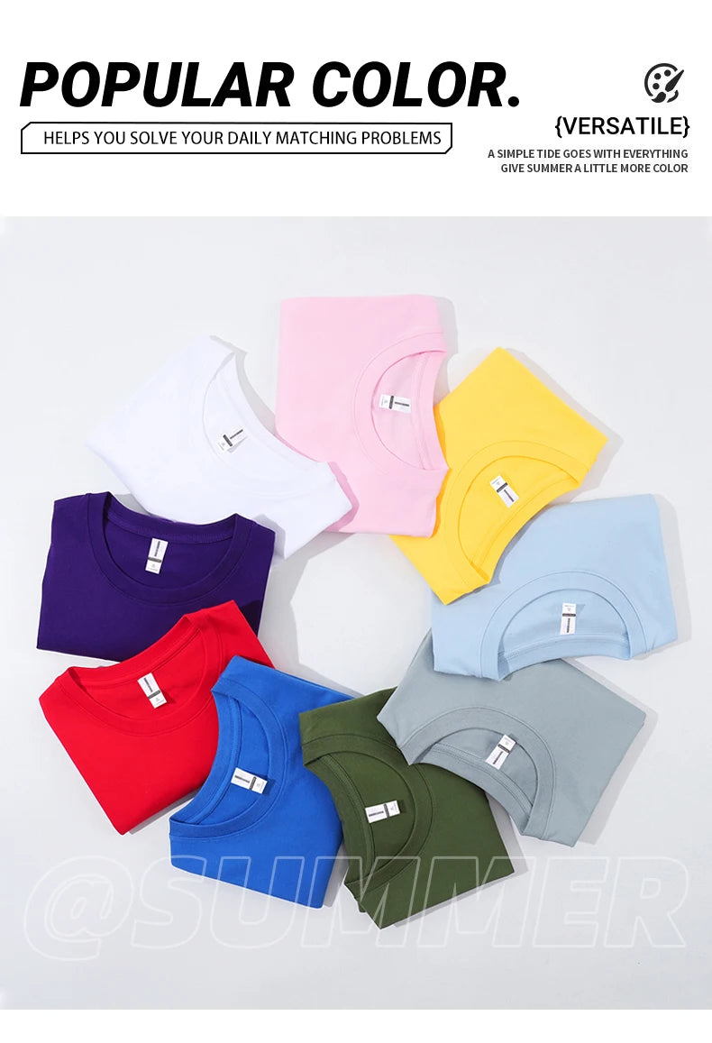100% Cotton Solid Color T-Shirts Men Woman Short Sleeve Fashion Brand Trend Casual Soft Clothing Tees Breathable Summer Tops