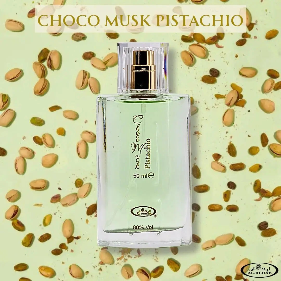 Al-Rehab Choco Musk Pistachio Eau de Parfum for Women & Men - 50ml (1.65 oz) | Nutty Gourmand Perfume with Pistachio