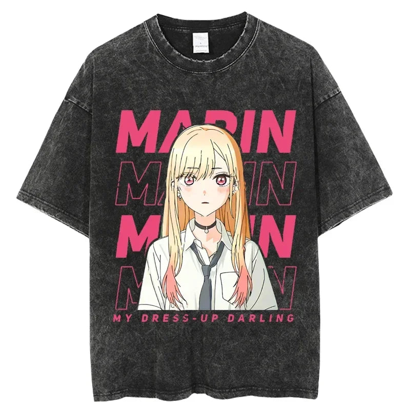 2025 My Dress Up Darling Harajuku T Shirt Men Hip Hop Vintage Washed Anime Oversized Streetwear 100% Cotton