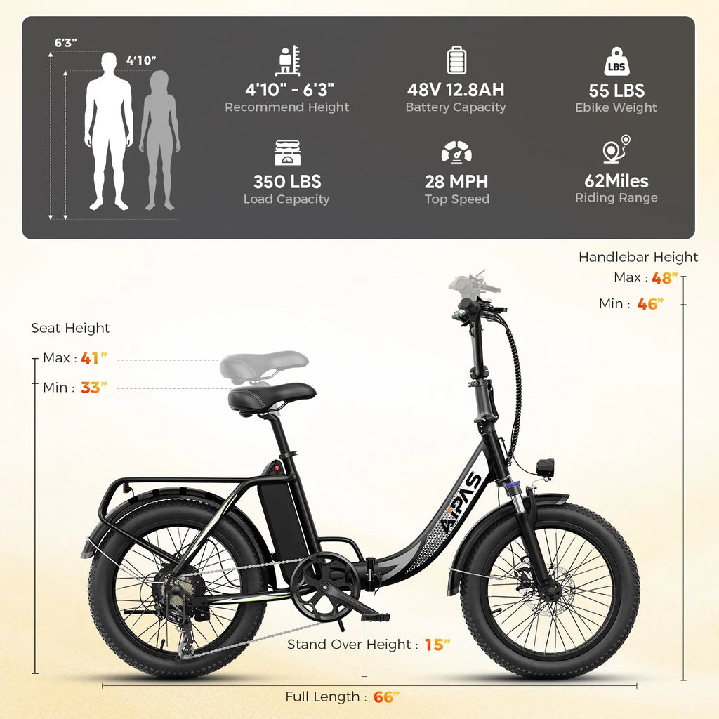 1000W Folding Electric Bike 48V 12.8Ah E-Bike Commuter City for Adults