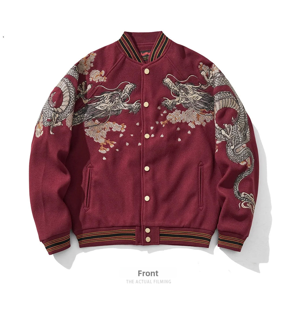 Ele Embroidered Heavy Industry Harajuku Sle Men's Baseball Jaet Woolen Coat Spring Autumn Faion Trend Outerwear