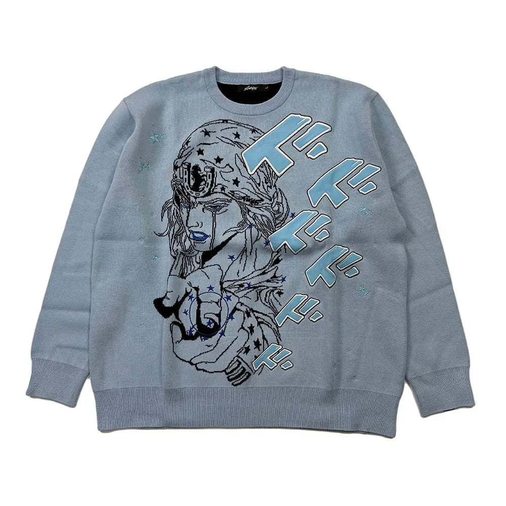 Heavyweight Anime Character Y2K Style Oversized Knitted Sweater Couple Loose Autumn Winter Overhead Knitted Pullover