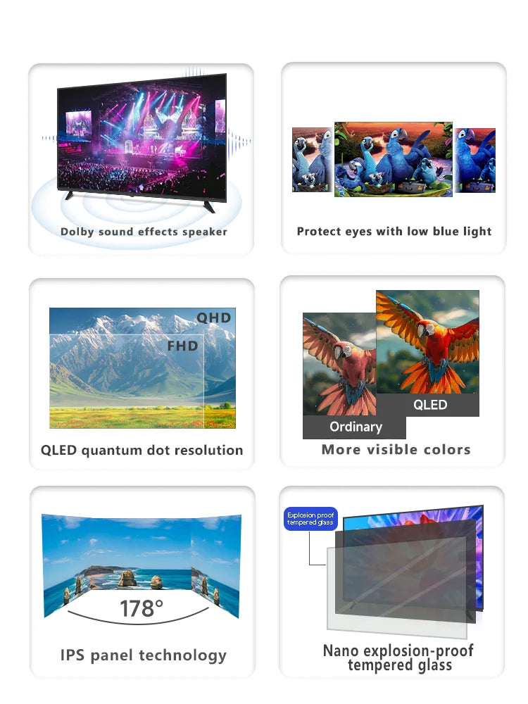 Global Version Android 11 Smart TV, 32 40 43 50 Inch, 4K UHD Frameless LED TV, WiFi Bluetooth Netflix YouTube Google Play HDR10