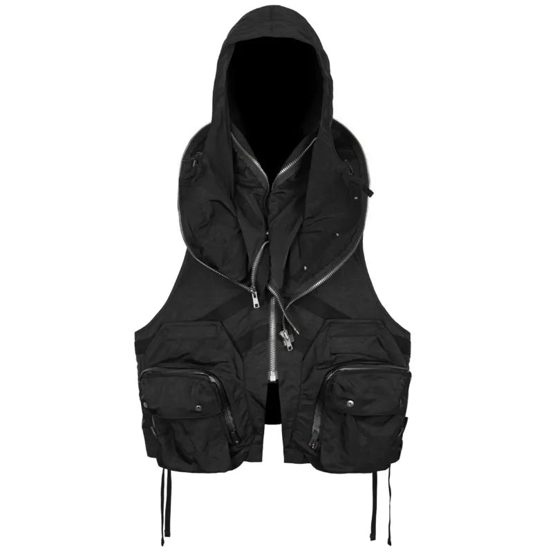 HKSH Summer New Men Dark Tide Youthful Original Design High Street Fashion Punk Pocket Hooded Chic Tie-Dye Loose Vest Ins HK5741