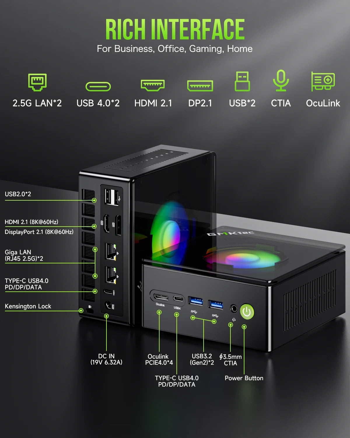 GMKtec Mini PC K11 AMD R9 8945HS Gaming Mini PC 32GB DDR5 1TB SSD Computer PC Mini Computer PC Win11 Pro Gaming PC