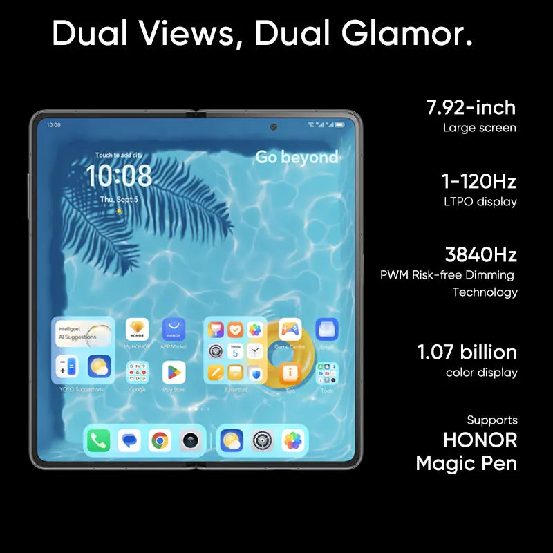 Global Version Honor Magic V3 5G Foldable LTPO OLED 120Hz Display 7.92" 50MP Triple Cameras Snapdragon 8 Gen 3 5150mAh 66W NFC