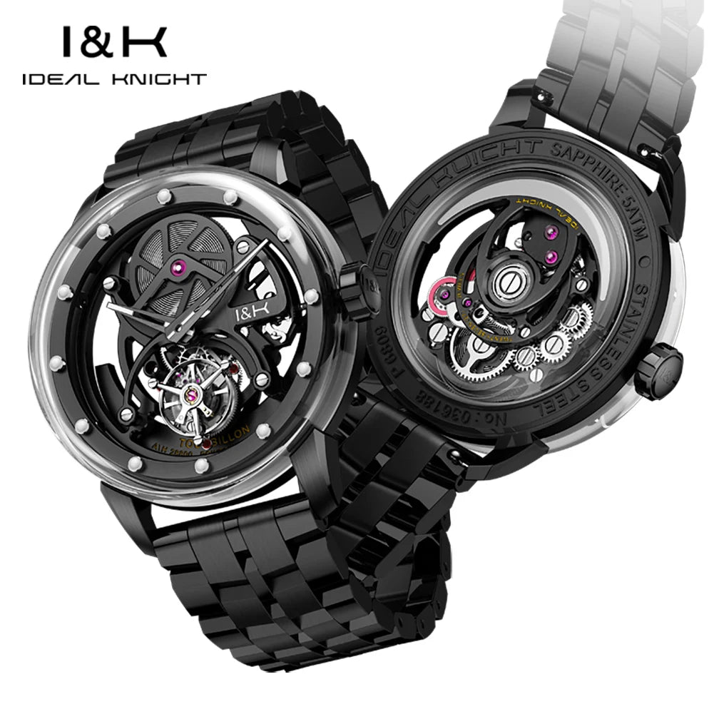 IDEAL KNIGHT 6809 Mens Watch High Quality Luxruy  Flywheel Tourbillon Automatic Mechanical Watch 50M Waterproof Watches For Man