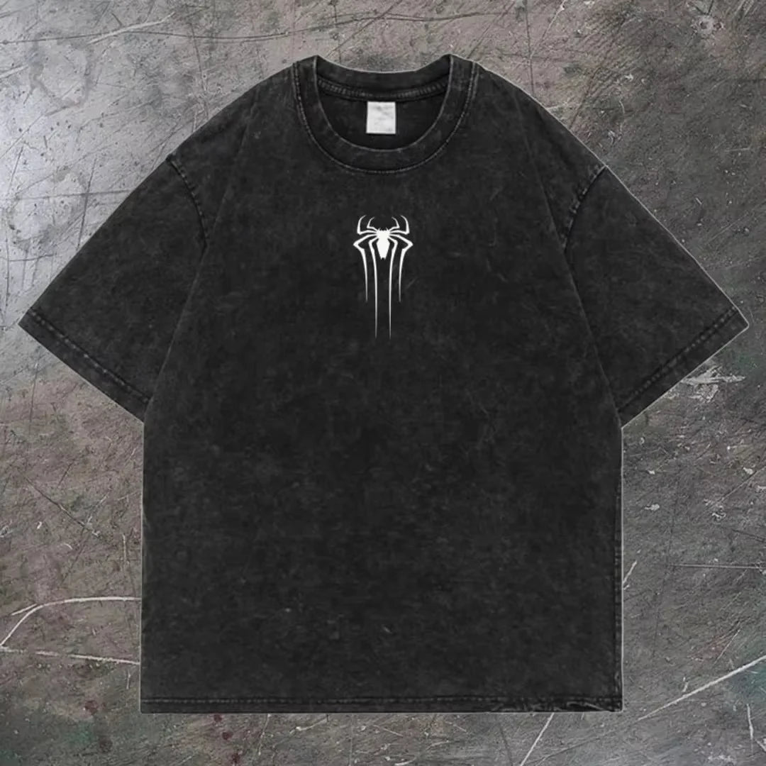 Vintage Acid Wash Spiderman Graphic T-Shirt Men Women Retro Distressed Spider Hero Oversized Tee Streetwear Hip Hop Cotton Tops
