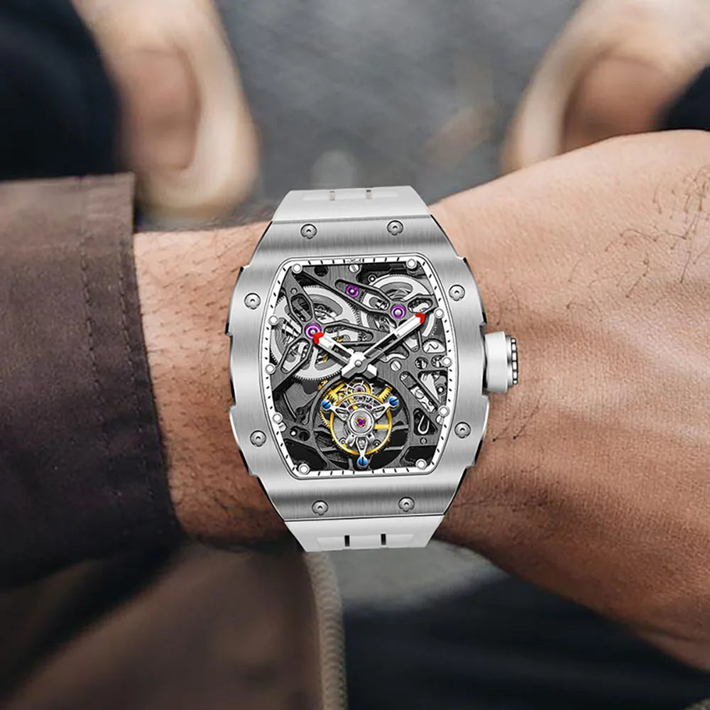 Haofa Automatic Tourbillon Movement Man Watch Flying Tourbillon Mechanical Stainless Steel Men's Luxury Watch Skeleton 1908