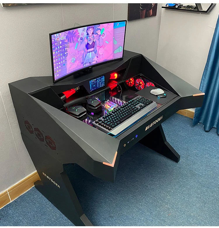 Computer chassis integrated table fully transparent water-cooled large chassis special-shaped computer table e-sports table