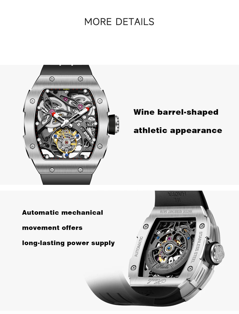 Haofa Automatic Tourbillon Movement Man Watch Flying Tourbillon Mechanical Stainless Steel Men's Luxury Watch Skeleton 1908