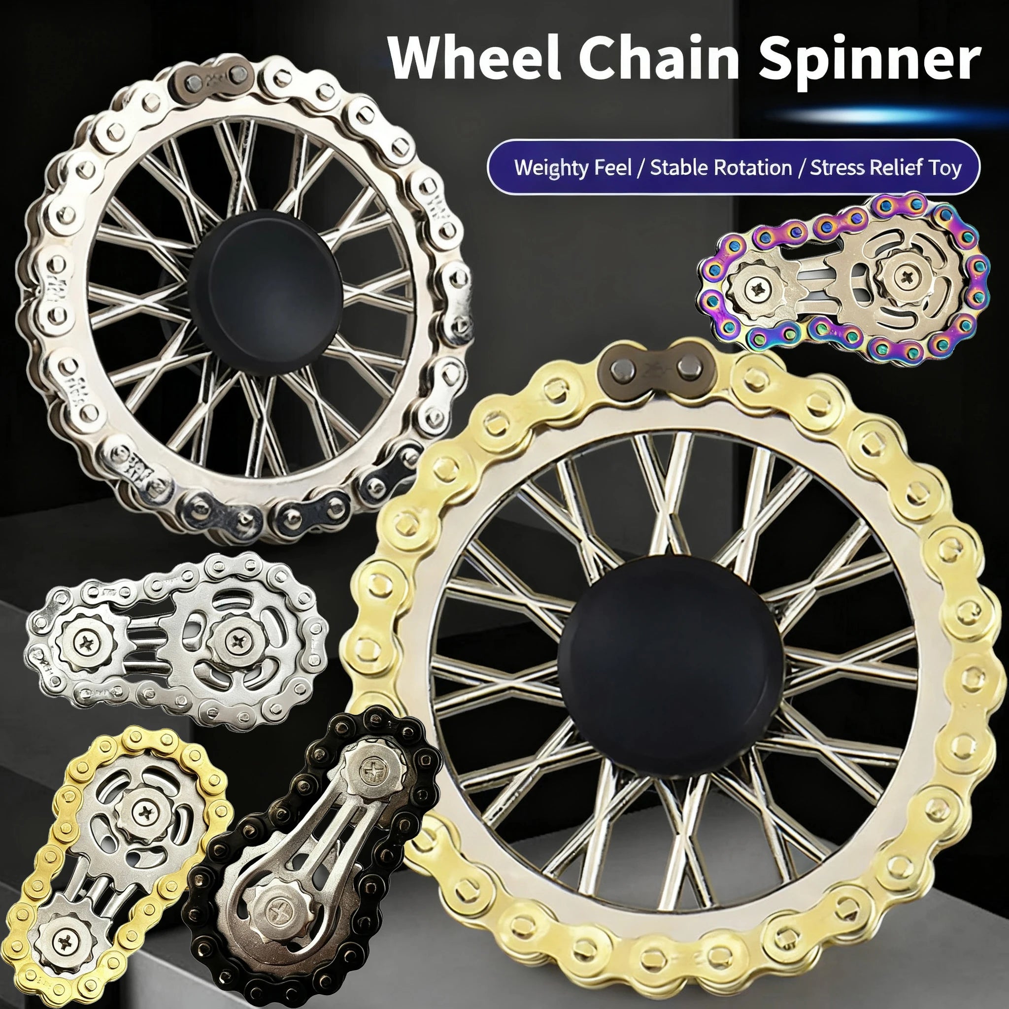 Metal Flywheel Gear Chain Gyro Fingertip Gyro Sprockets Fidgets Toy Anti-stress Fidgeting Spinners Finger Exercise Toys Xmas