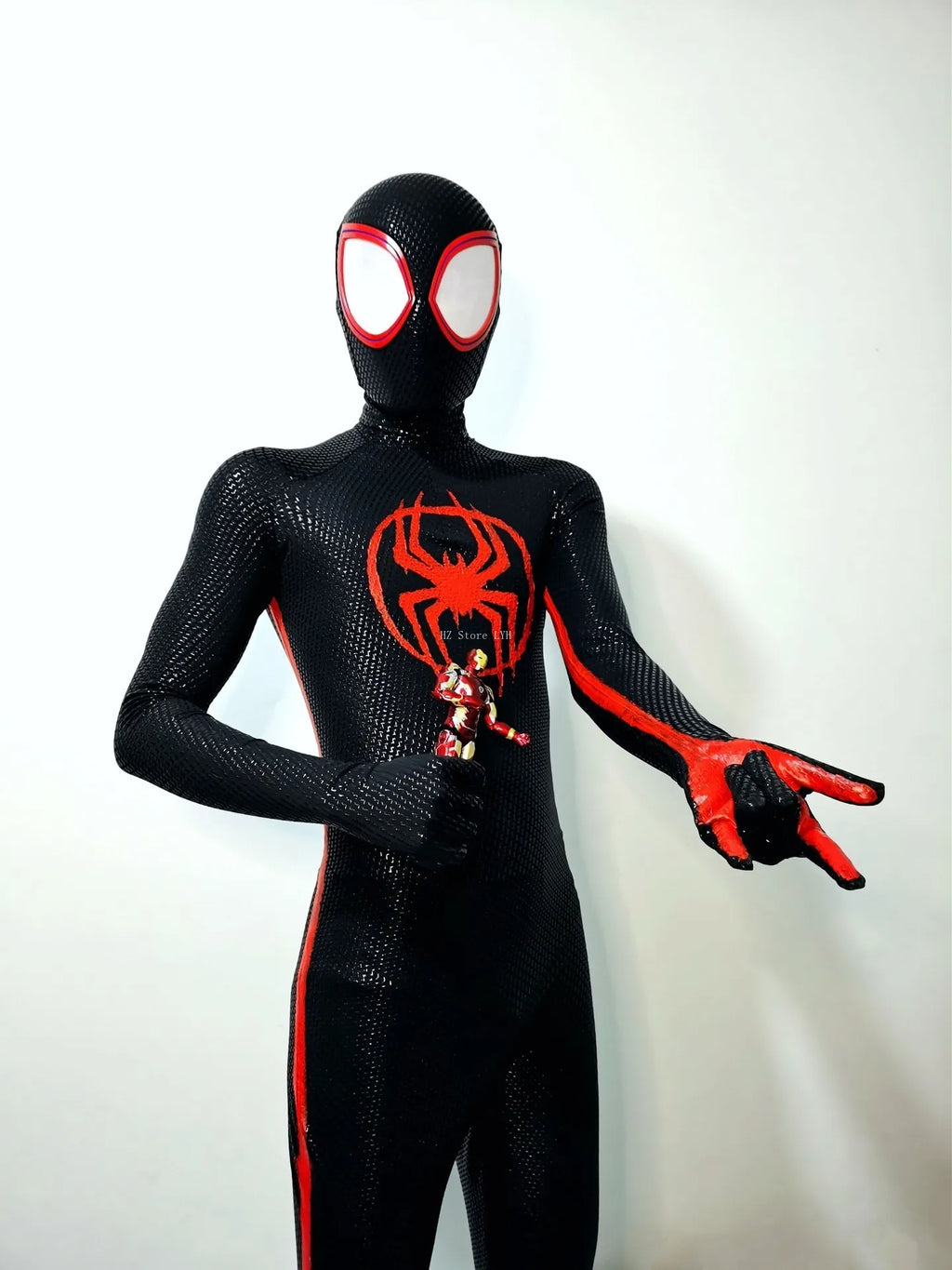 Miles Morales Spider-Man Jumpsuit & Mask Screen Printing 1:1 3D Handmade Customized Spiderman Suit Halloween Cos Costume Gift