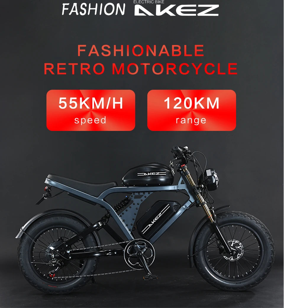 US Stock | AKEZ 52V 1500W E-Bike for Adults, 55Ah Battery, Long Range Powerful Electric Bicycle Aluminum Alloy Frame