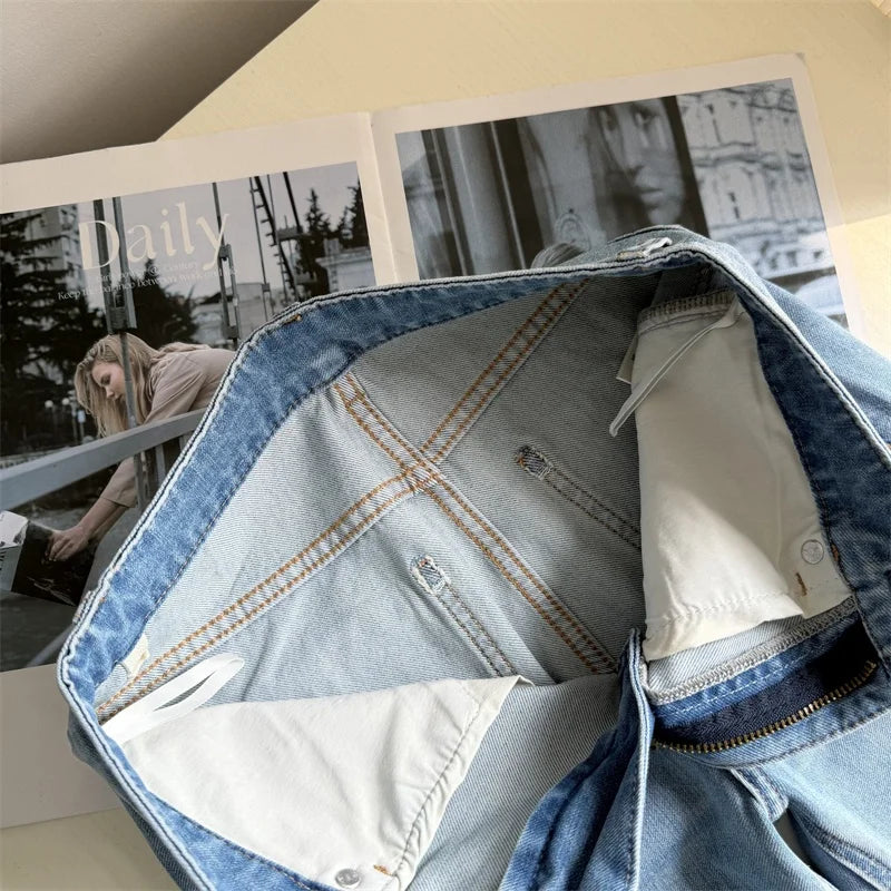 Summer Thin High Waist Slimming Bell Bottom Jeans Women's Fashion Korean Anime Leg Transformation Nine-Piece Micro Flared Denim