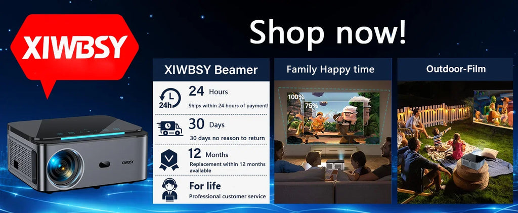 XIWBSY 1000ANSI Android Projector 25000 Lumens 4K AutoFocus/Keystone Projector Office Video Home Theater Portable Beamer Outdoor