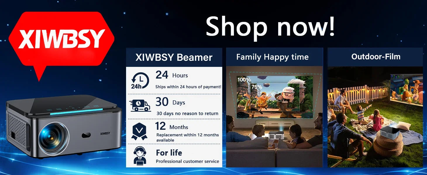 XIWBSY 1000ANSI Android Projector 25000 Lumens 4K AutoFocus/Keystone Projector Office Video Home Theater Portable Beamer Outdoor