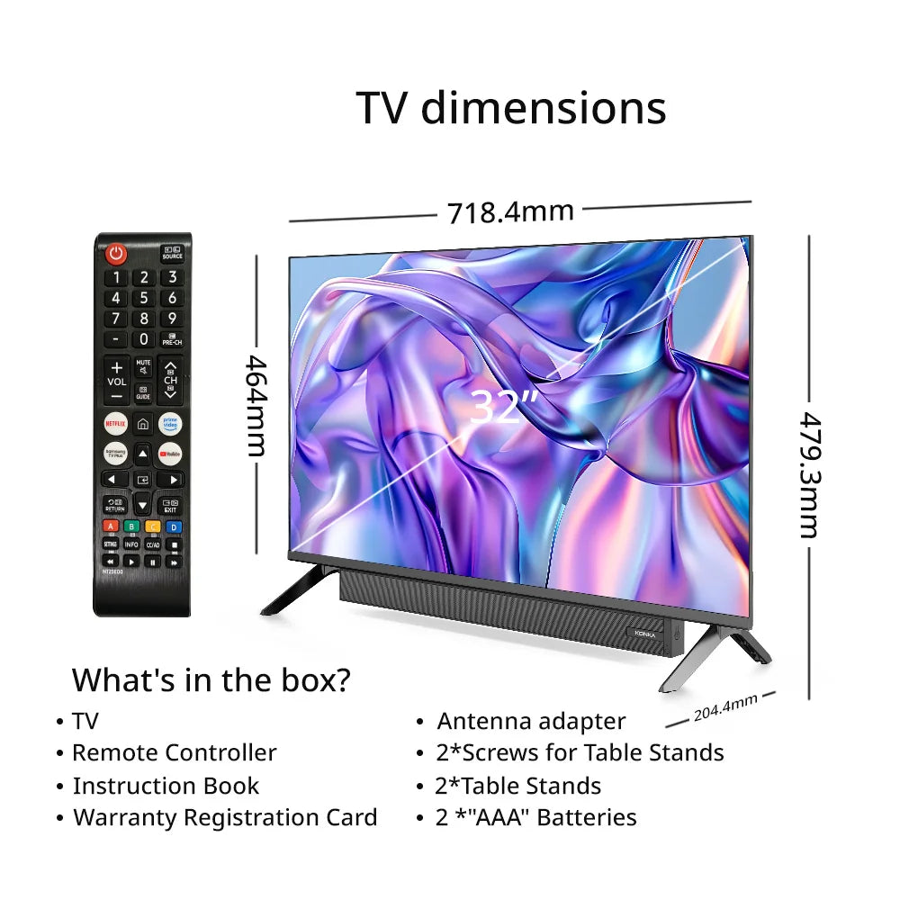 KONKA 32 inch Smart TV 30W Soundbar HDR10 V-Max Display Theater Audio Dynamic Sound Television Tizen OS By SAMSUNG 1Y Warranty