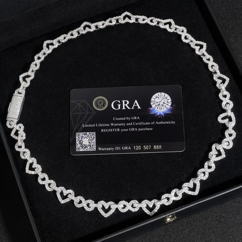 Hiphop 8.5mm Iced Moissanite Heart Infinity Chain Necklace for Men Rock Jewelry Bling Diamond Link Necklaces Plated Rhodium