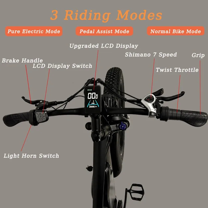 New 26" Electric Bike 3000W Peak E-Bike 52V 25AH Bicycle  60KM/h Max Fat Tyre
