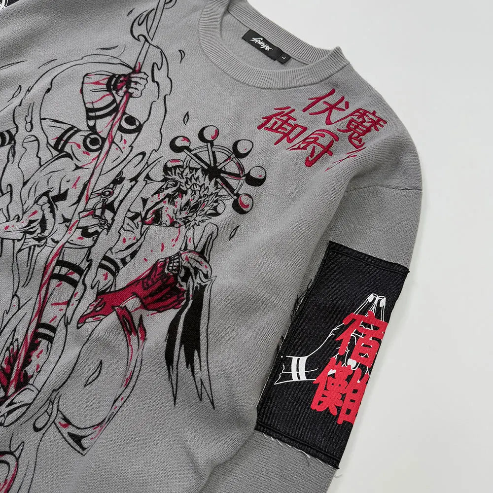 Heavyweight Anime Character Y2K Style Oversized Knitted Sweater Couple Loose Autumn Winter Overhead Knitted Pullover