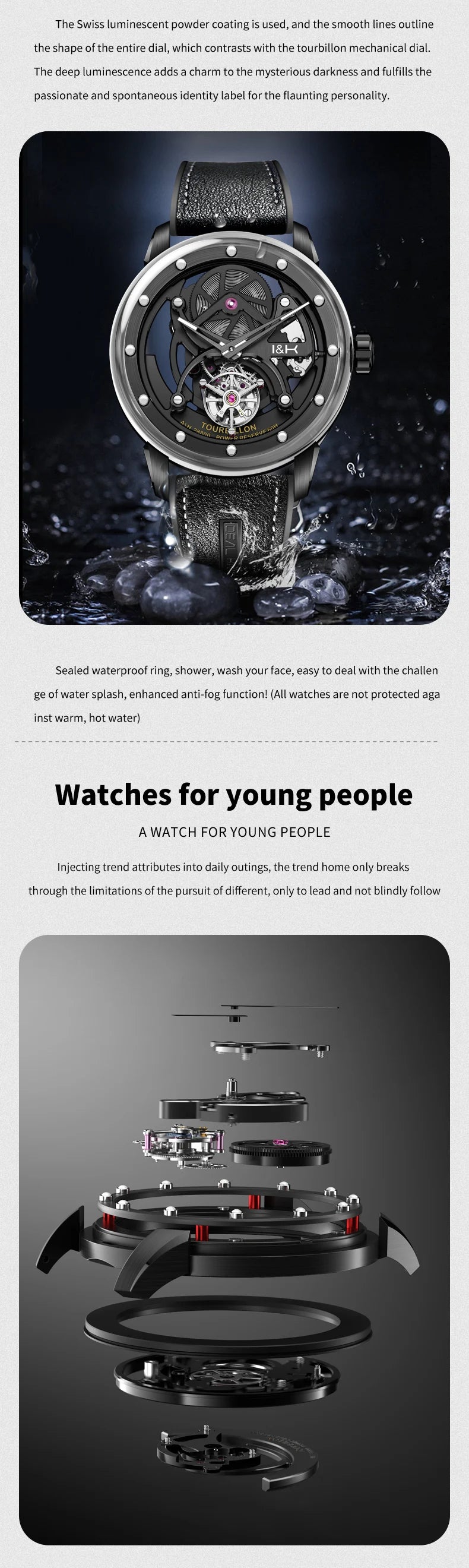 IDEAL KNIGHT 6809 Mens Watch High Quality Luxruy  Flywheel Tourbillon Automatic Mechanical Watch 50M Waterproof Watches For Man
