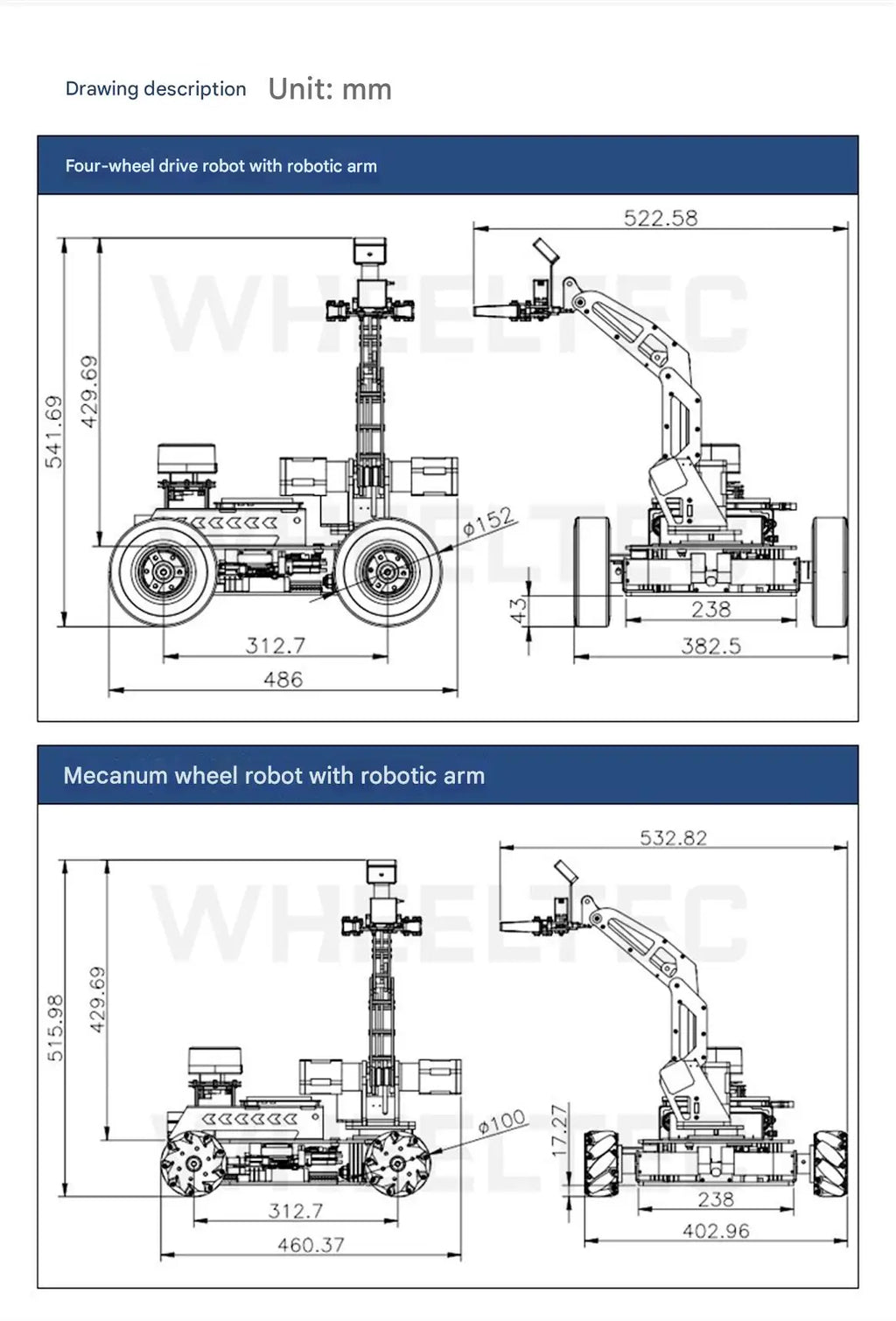 WHEELTEC R550A PLUS ROS Research Robot with Robotic Arm, LiDAR Mapping and Navigation
